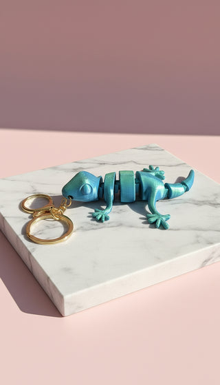 3D Printed Articulated Fantasy Iguana : Bioplastic Fidget Key Ring