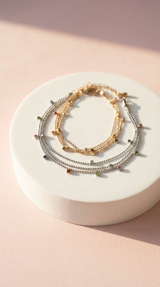 Rainbow Gem Layered Crystal Anklet