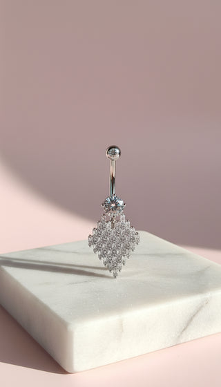 Diamond Shape Stainless Steel Crystal Belly Bar