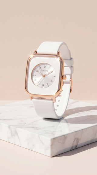 Square Gold Face Silicone Popper Closure Watch