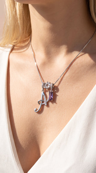 Purple Stone Initial Necklace
