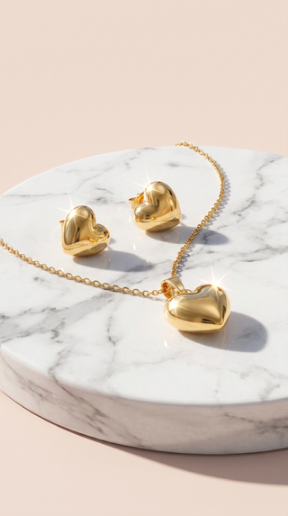 Gold Plated Heart Pendant Necklace & Earring Set