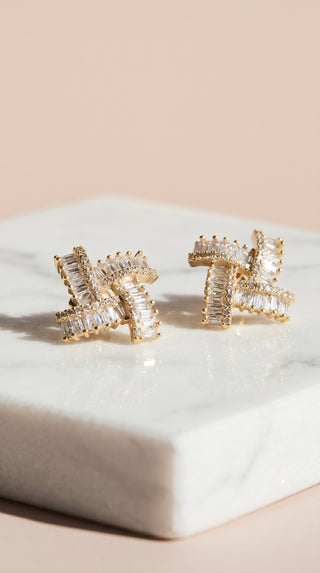 Twisted Baguette Cut Crystal Stud Earrings