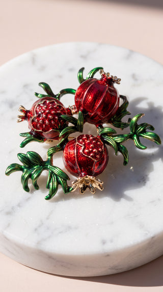 Red and Blue Pomegranate Fruit Brooch