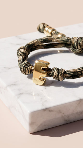 Gold Charm Initial Knotty Pull-Tie Bracelet