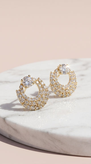 Gold Plated Crystal Curved Stud Earrings