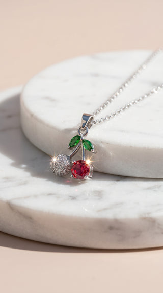 Red Cherry Crystal Stainless Steel Pendant Necklace