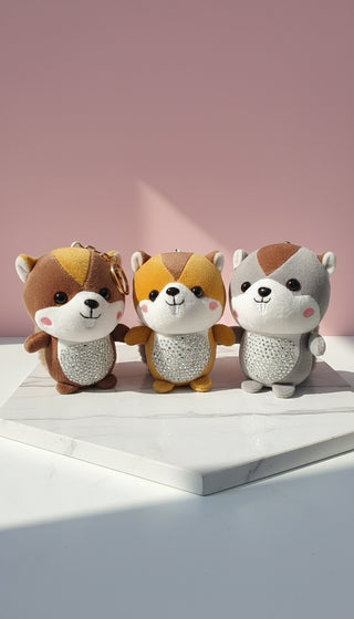 Plush Crystal Squirrel Keyring Charm Fluffy Tail Bag Charm Keychain