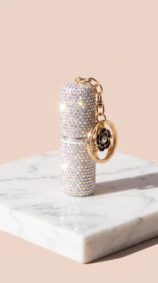 Crystal Rhinestone Lipstick Keyring Holder – Portable Refillable Travel Bottle