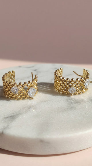 Gold Crystal Huggie Hoop Crystal Earrings