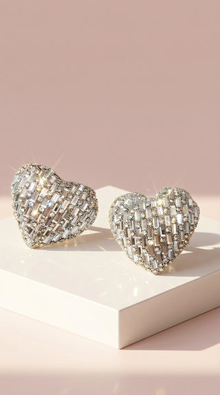 Elixir Collection Maxi Curved Heart Crystal Stud Earrings