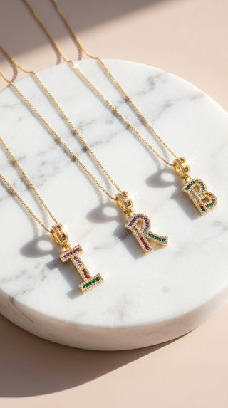 Personalised Rainbow Initial Crystal Pendant Necklace