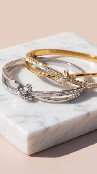 Pavé Knot Gold Plated Crystal Bangle