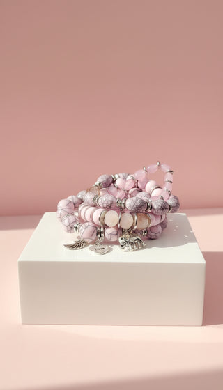 Elephant Love Charm Ceramic Beaded Bracelet Set