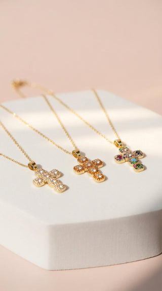 Rainbow Crystal Cross Symbolic Pendant Necklace