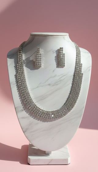 Oblong Crystal Graduated Necklace & Earrings Set