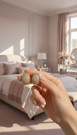 Semi Curved Oval Crystal Stud Earrings