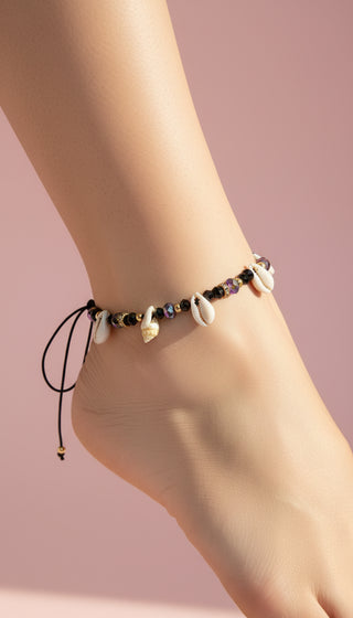 Beaded Shell Faceted Pull Tie Anklet