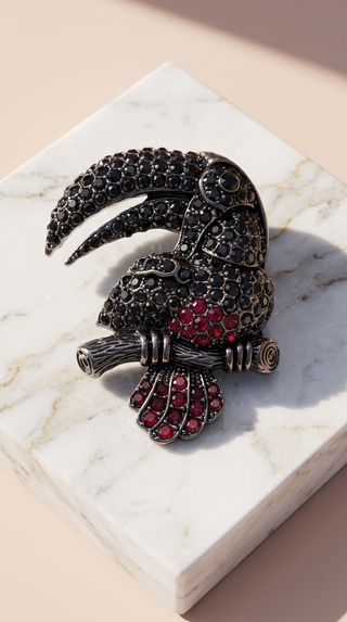 Toucan With Perch Crystal Brooch Pin