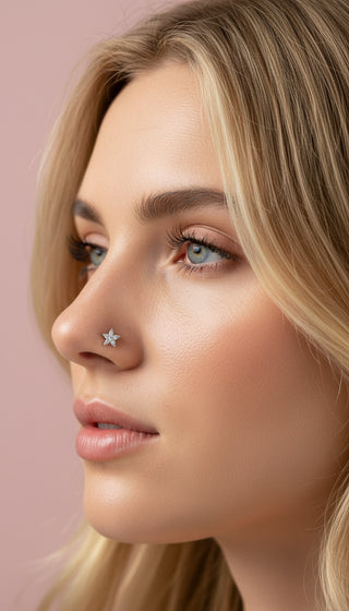 Waterproof Stainless Steel Star Gold Plated Crystal Nose Ring