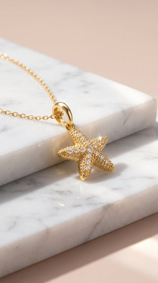 Starfish & Pearl Gold Plated Pendant Necklace