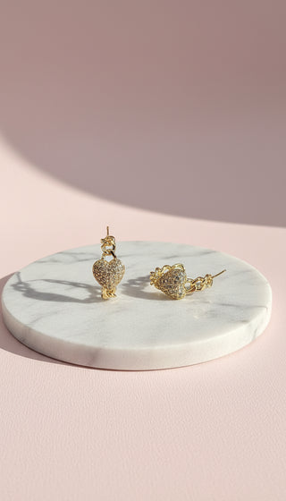 Crystal Heart Huggie Link Earrings