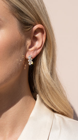 Baguette Cut Stacked Crystal Stud Earrings