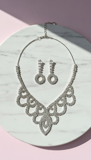 Crystal Layered Statement Necklace & Earrings Set
