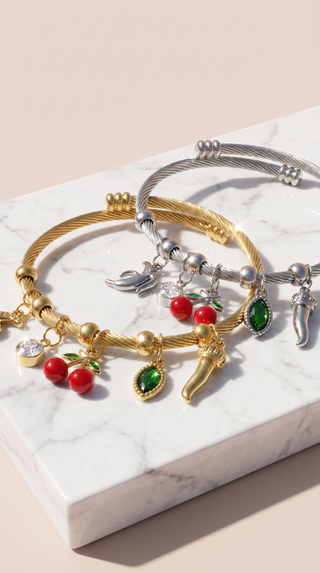 Cherry Fruit Gold Plated Steel Charm Bracelet