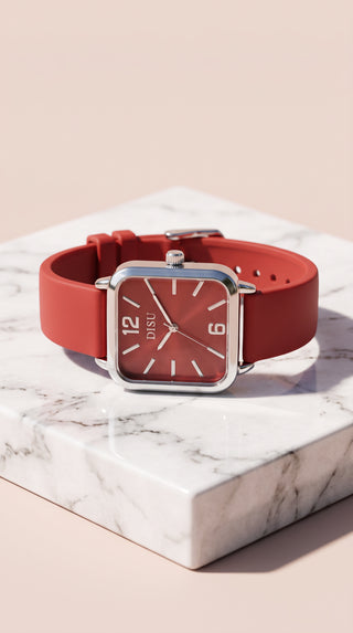 Classic Square Dial Quartz Watch – Silicone-Style Strap