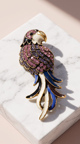 Crystal Bird Brooch with Multicolor Enamel