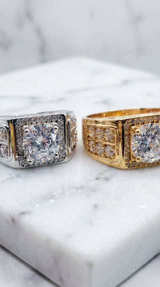 Men’s Stainless Steel Square Crystal Statement Ring