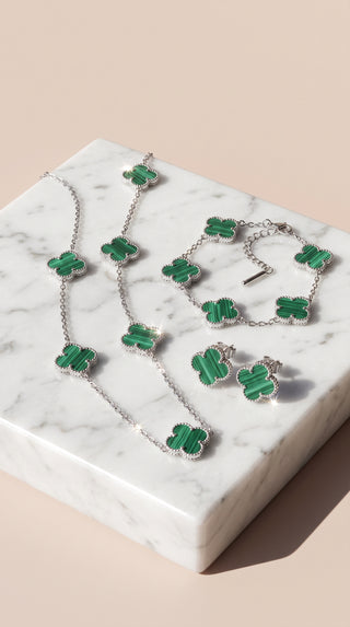 Clover Necklace, Bracelet & Earrings Stainless Steel Set