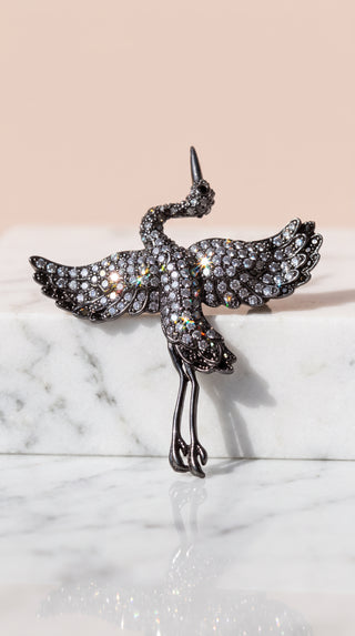 Stork Crystal Brooch Pin