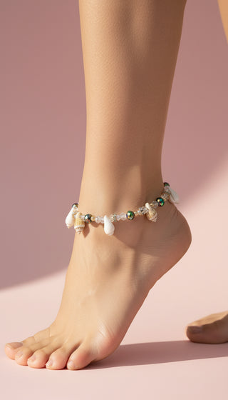 Beaded Shell Faceted Pull Tie Anklet