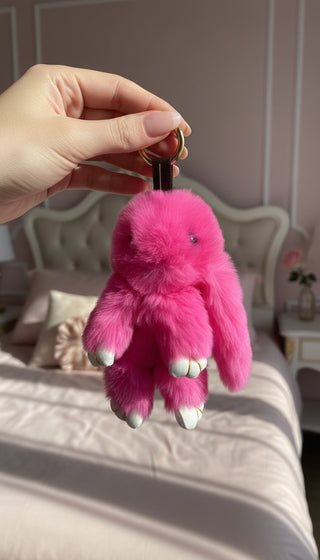 Mini Plush Fluffy Bunny Rabbit Key Ring & Bag Charm