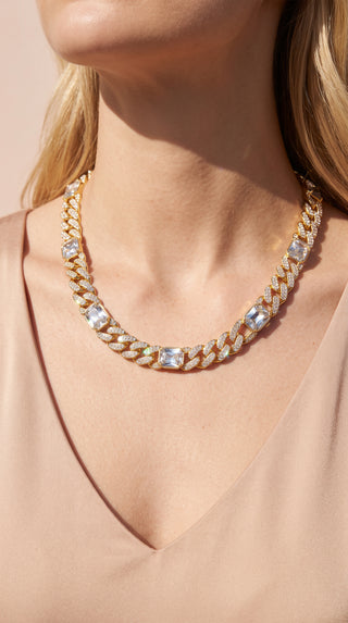 Pavé Statement Jewelled Curb Chain Necklace