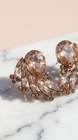 Tear Drop Curved Crystal Stud Earrings