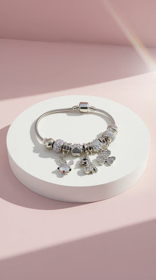 Paw Prints Crystal Charm Beaded Bracelet