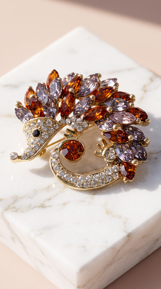 Hedgehog Crystal Brooch Pin