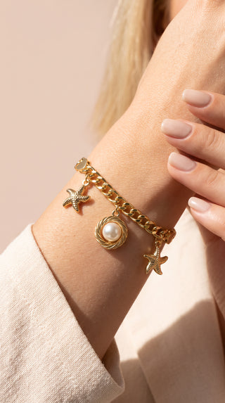 Starfish & Pearl Gold Plated Charm Bracelet