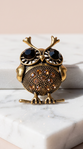 Owl With Perch Jewelled Brooch Pin