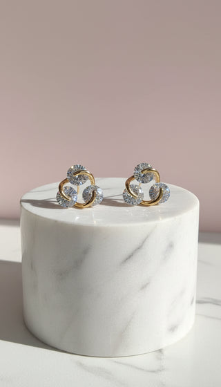 Tri Circular Crystal Stud Earrings