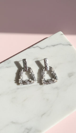 Pearl With Crystal Geometric Drop & Dangle Earrings