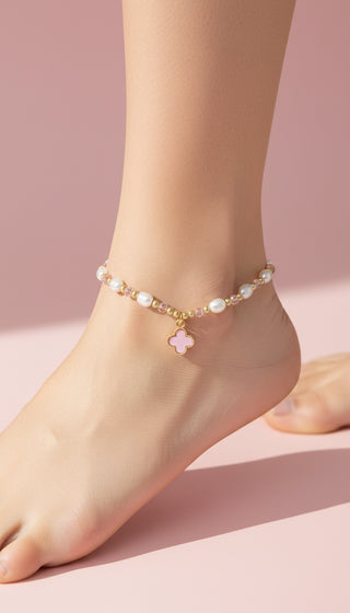 Clover & Pearl Beaded Pull Tie Anklet