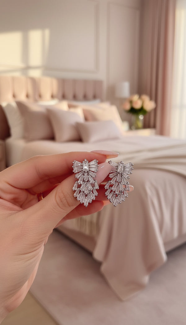 Layered Bow Baguette Cut Crystal Stud Earrings