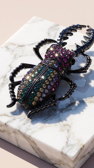 Bejeweled Stag Beetle Statement Brooch Pin