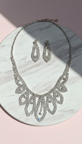Crystal Teardrop Cascade Statement Necklace & Earrings Set