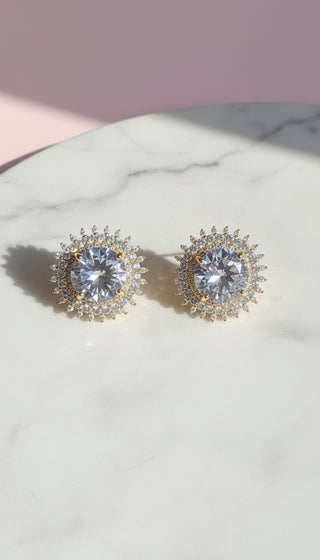 Rounded Solitaire Crystal Stud Earrings