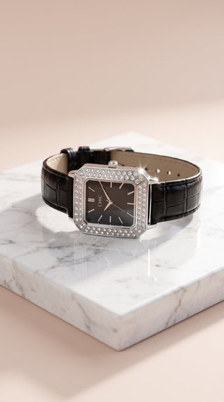Crystal Bezel Croc Strap Quartz Watch